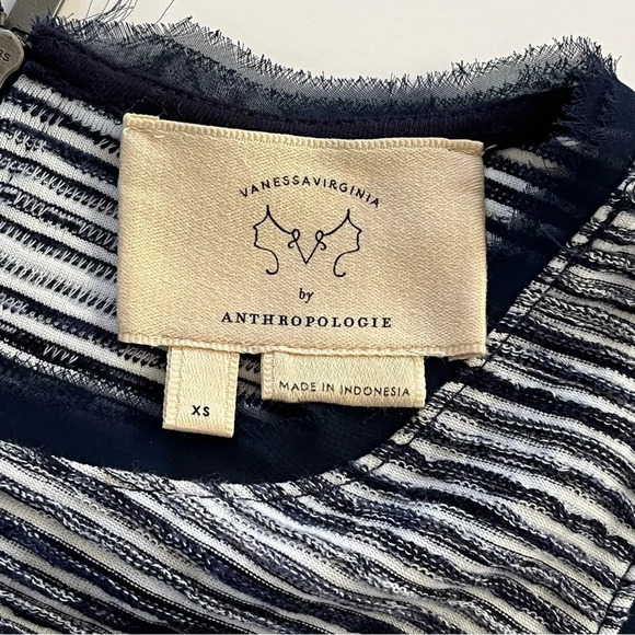 Anthro Venessa Virginia Top XS Navy Textured Tank Striped Fringed Trim Zip Boho - Picture 3 of 8